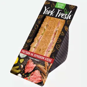 Сэндвич YORK FRESH с ростбифом и корнишонами на зерновом хлебе в соусе тар-тар, Россия, 150 г-0